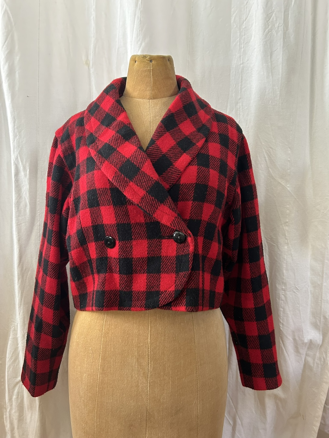Womens’ Red & Black Plaid Cropped Jacket - Size 7/8