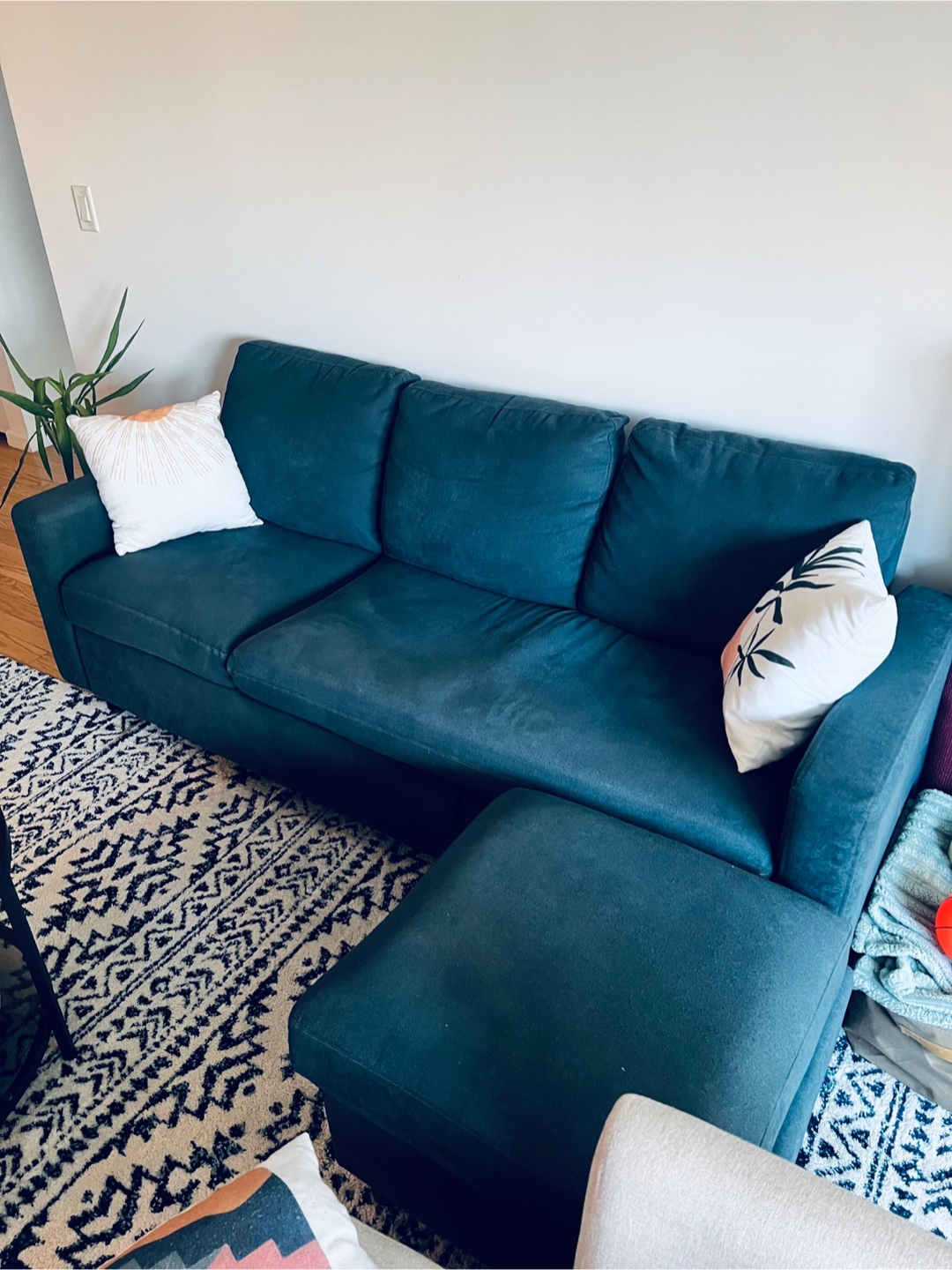 Blue Sectional Sofa with Ottoman