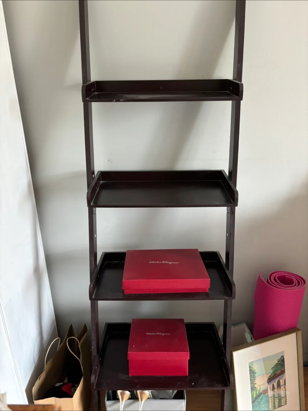 Shelf styled like a ladder-dark brown thumbnail