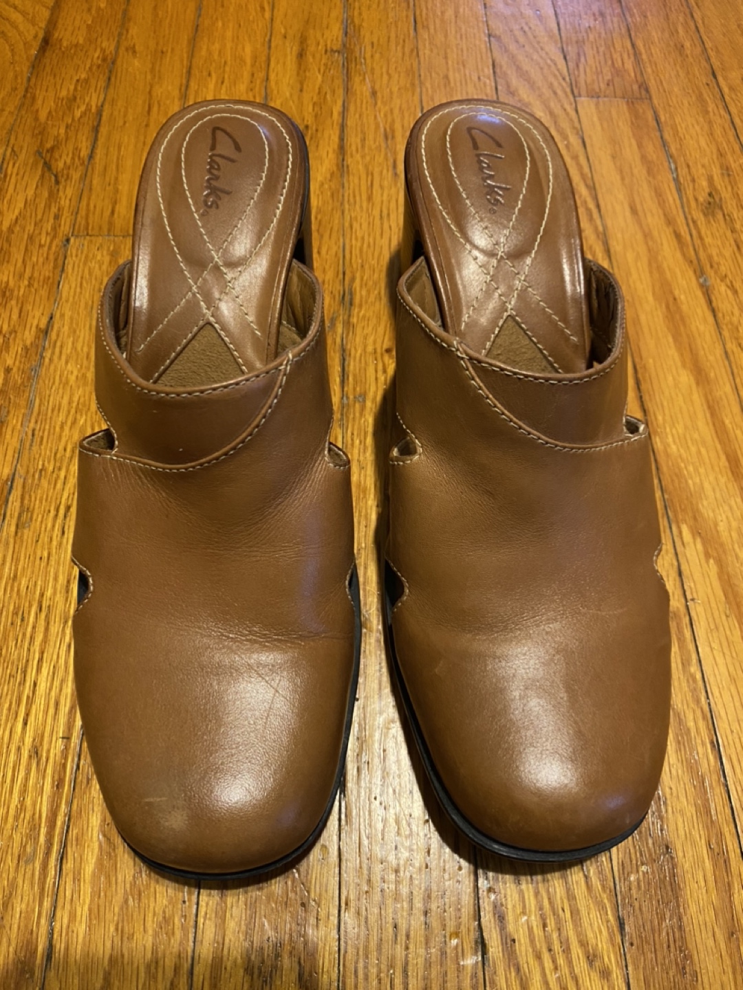 Clarks Brown Leather Mules - Size 7