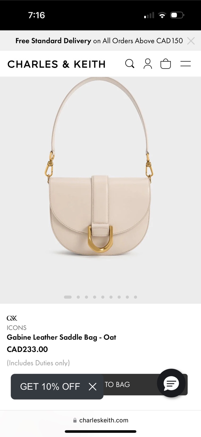 Charles & Keith Gabine Leather Saddle Bag - Oat