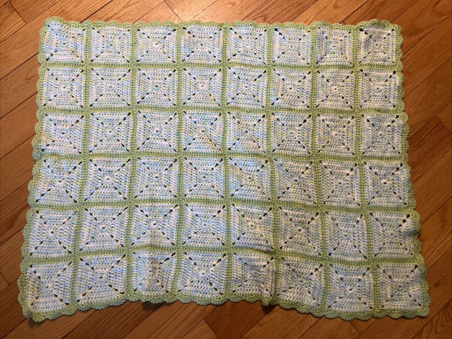 Handmade Crochet Baby Blanket - Green & White