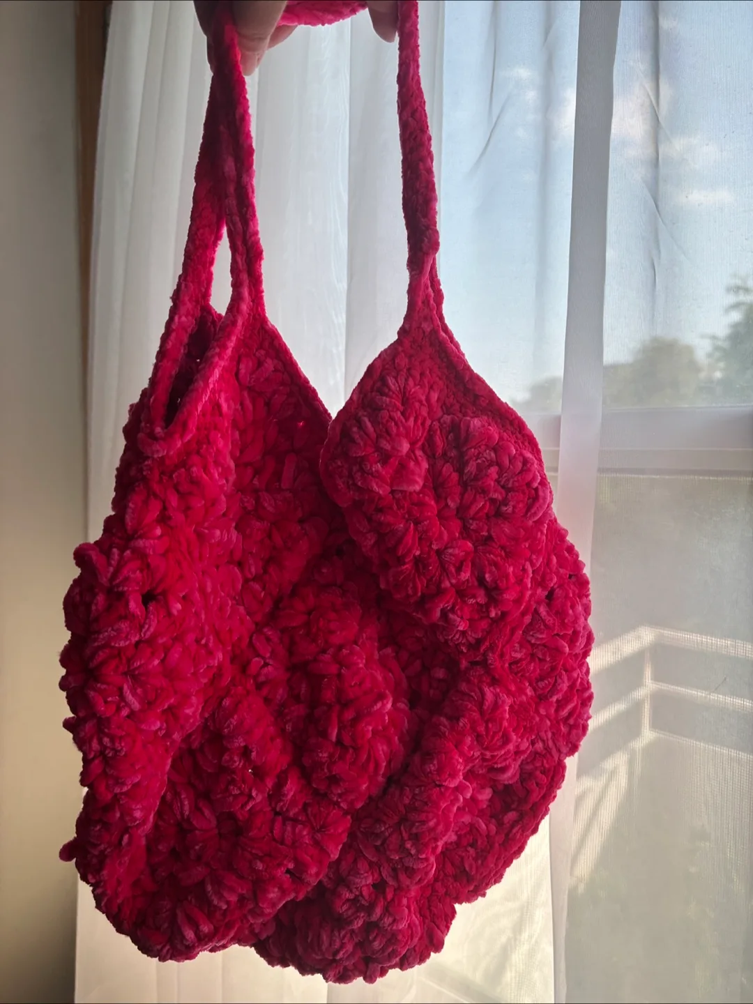 Handmade Crochet Pink Plush Bag thumbnail