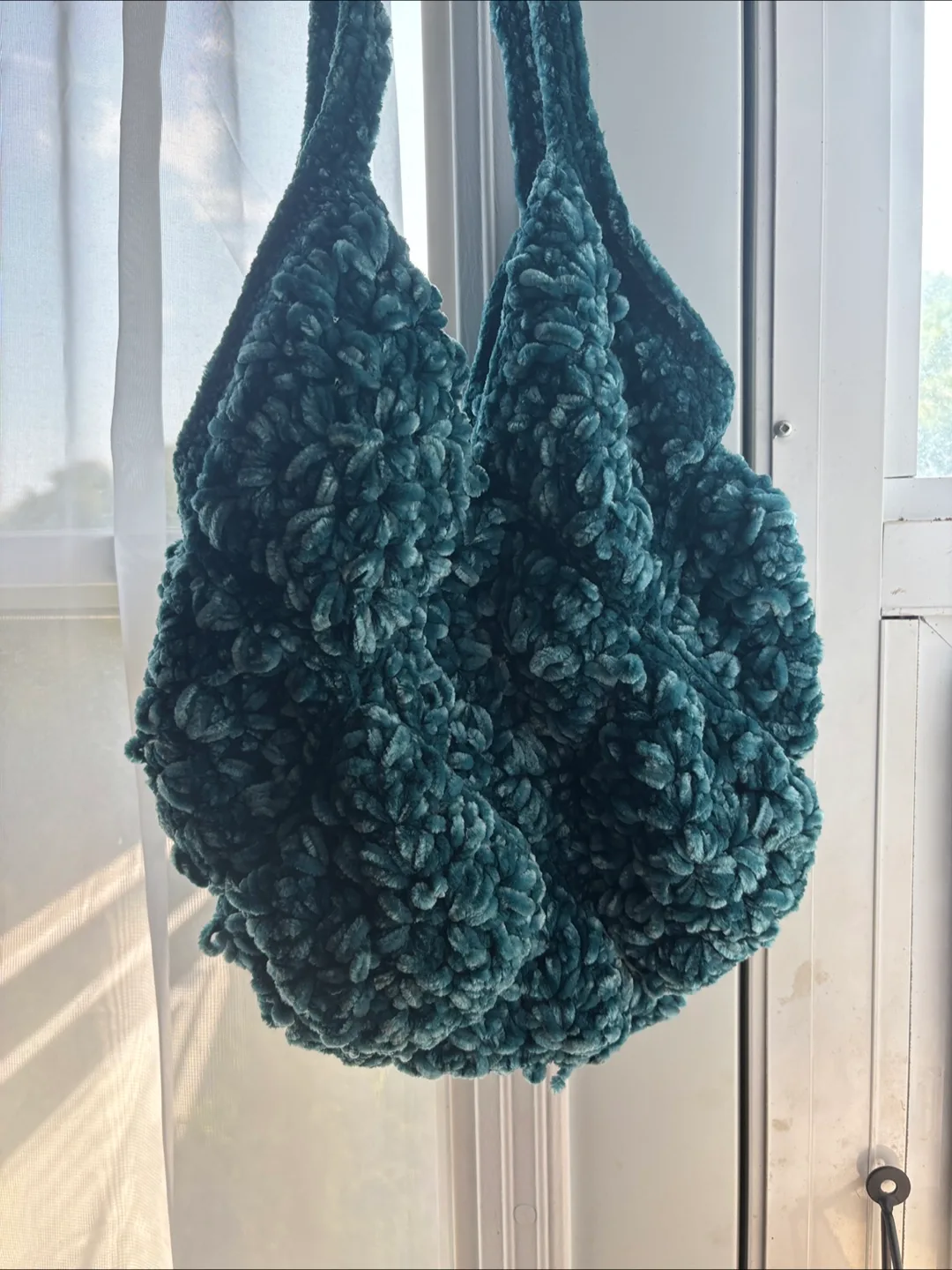 Handmade Crochet Velvet Bag - Teal thumbnail
