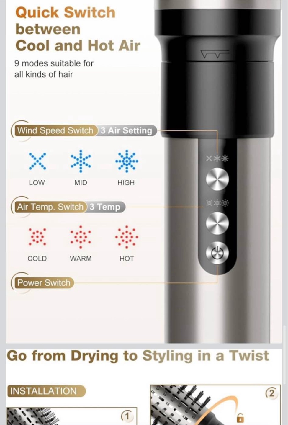 7MAGIC High-Speed Hair Dryer Brush 6 in 1 Air Styler HB-800 - photo 5