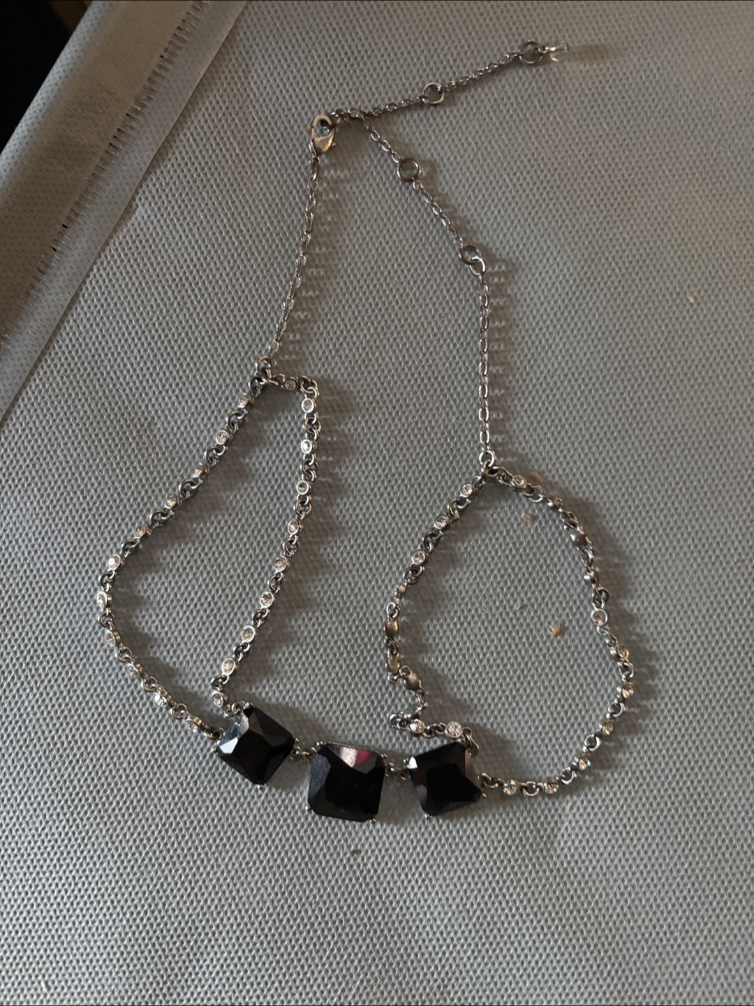 Silver Chain Necklace with Black Stones