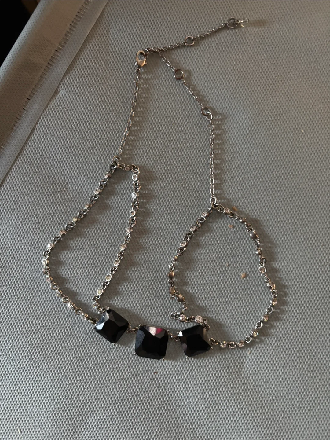 Silver Chain Necklace with Black Stones thumbnail