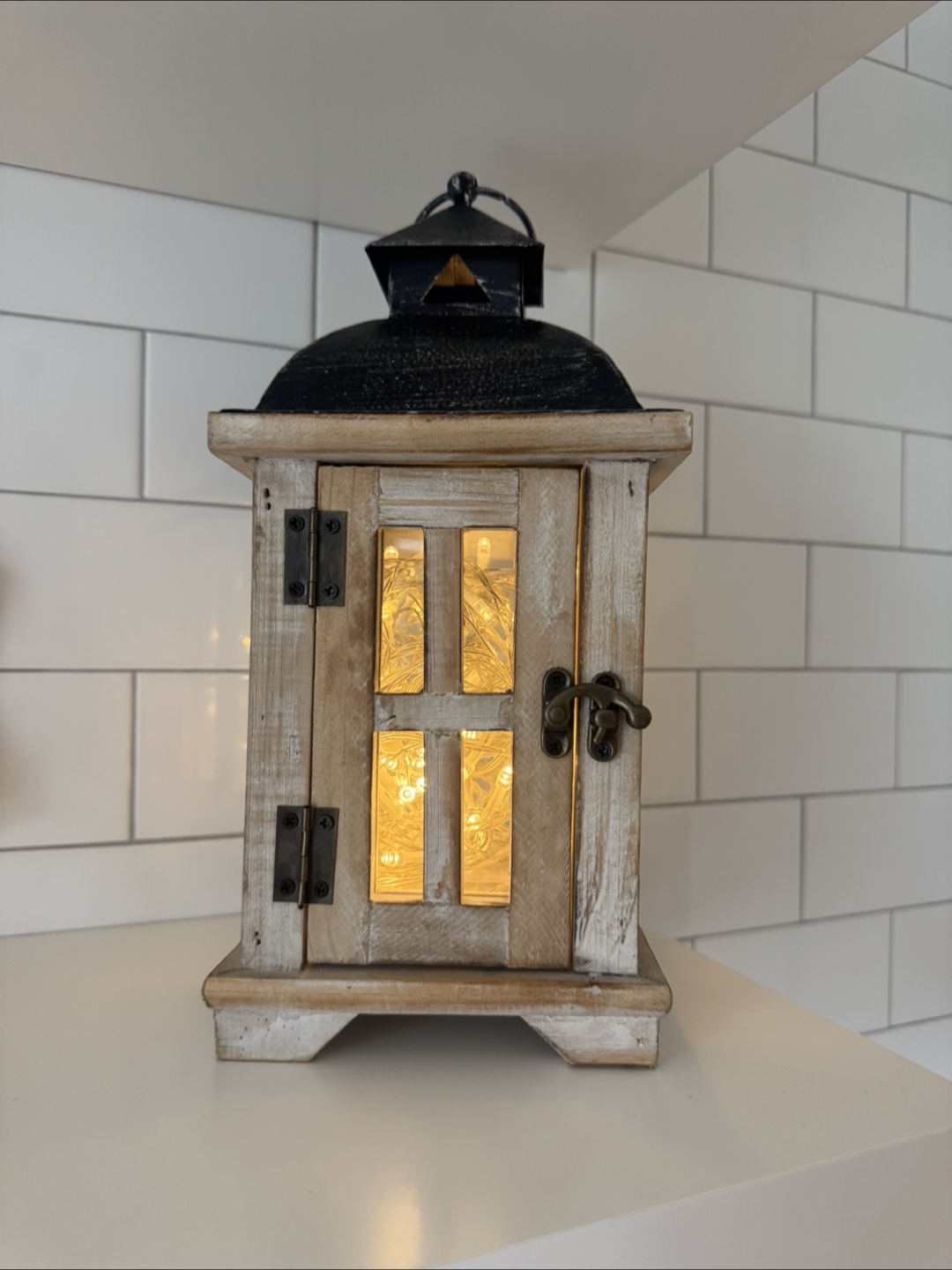 Decorative Wooden Lantern with Fairy Lights