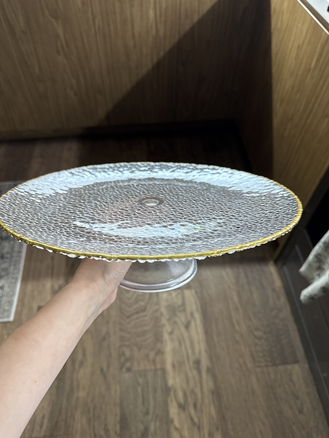 Glass Cake Stand with Gold Trim