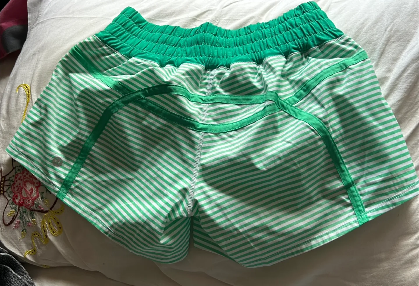 Lululemon Striped Green Running Shorts image indicator(2)