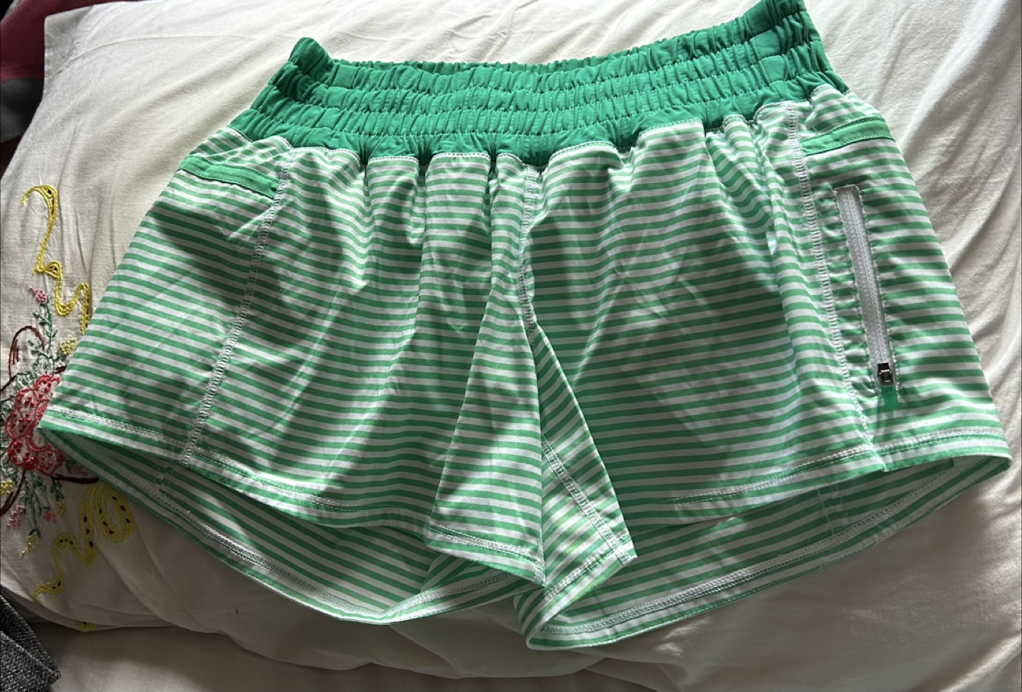 Lululemon Striped Green Running Shorts