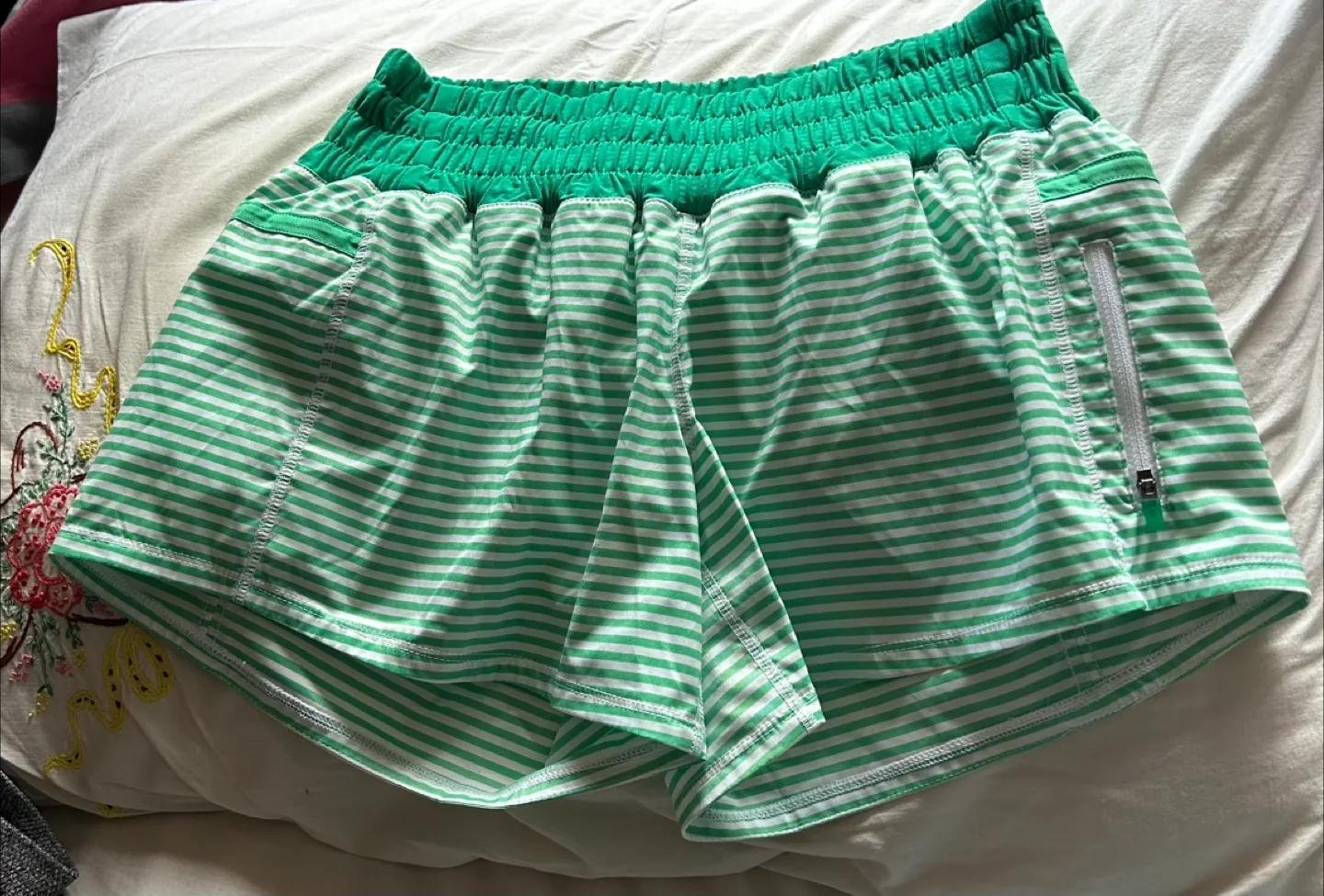 Lululemon Striped Green Running Shorts thumbnail
