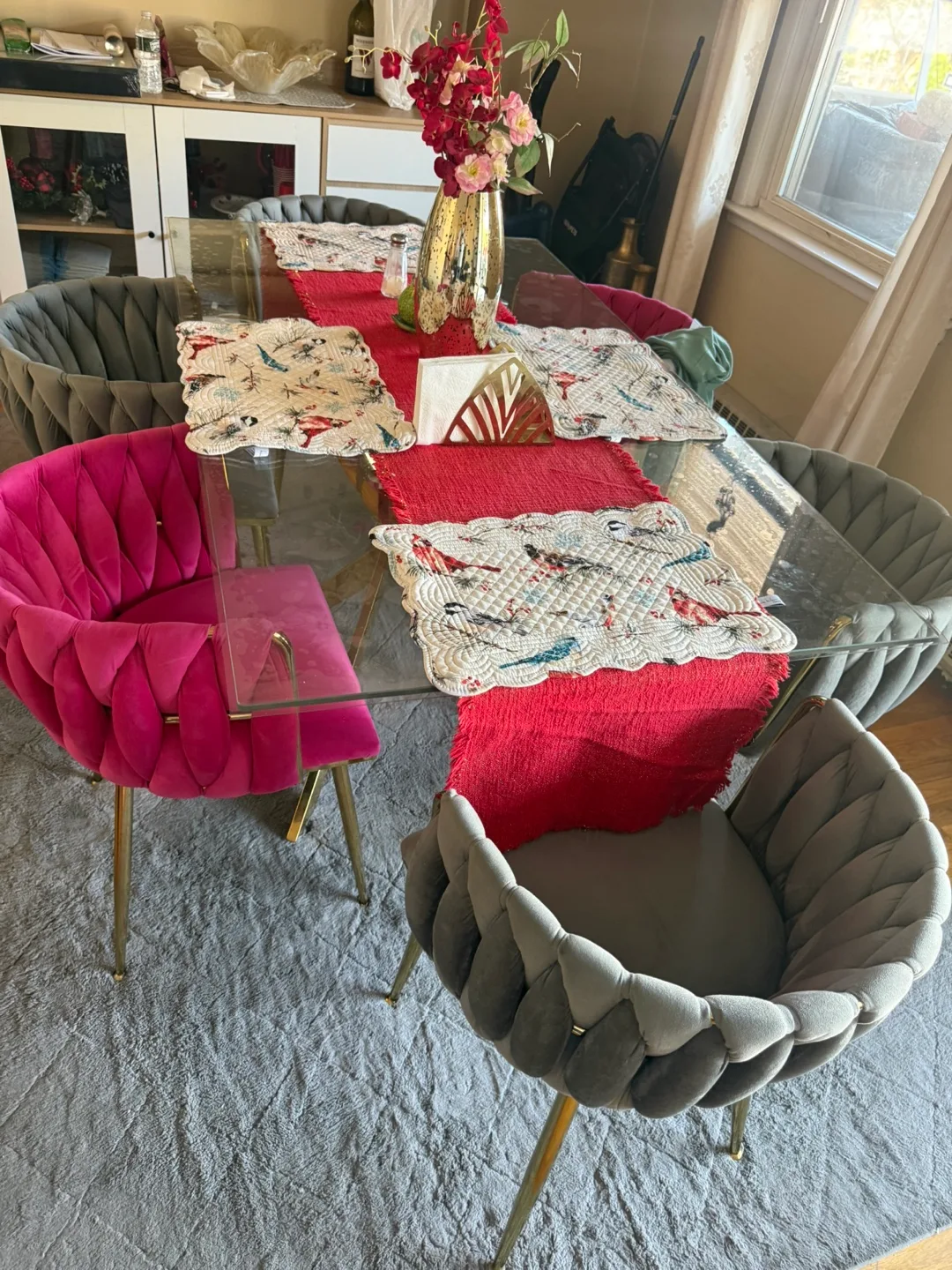 Dining glass top table and chairs thumbnail