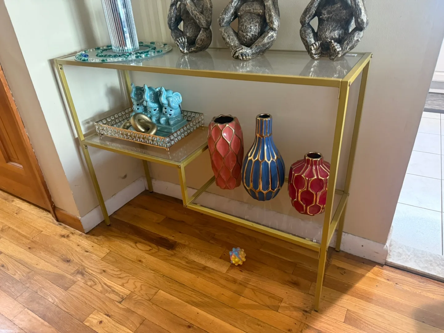 Gold Metal and Glass Console Table thumbnail