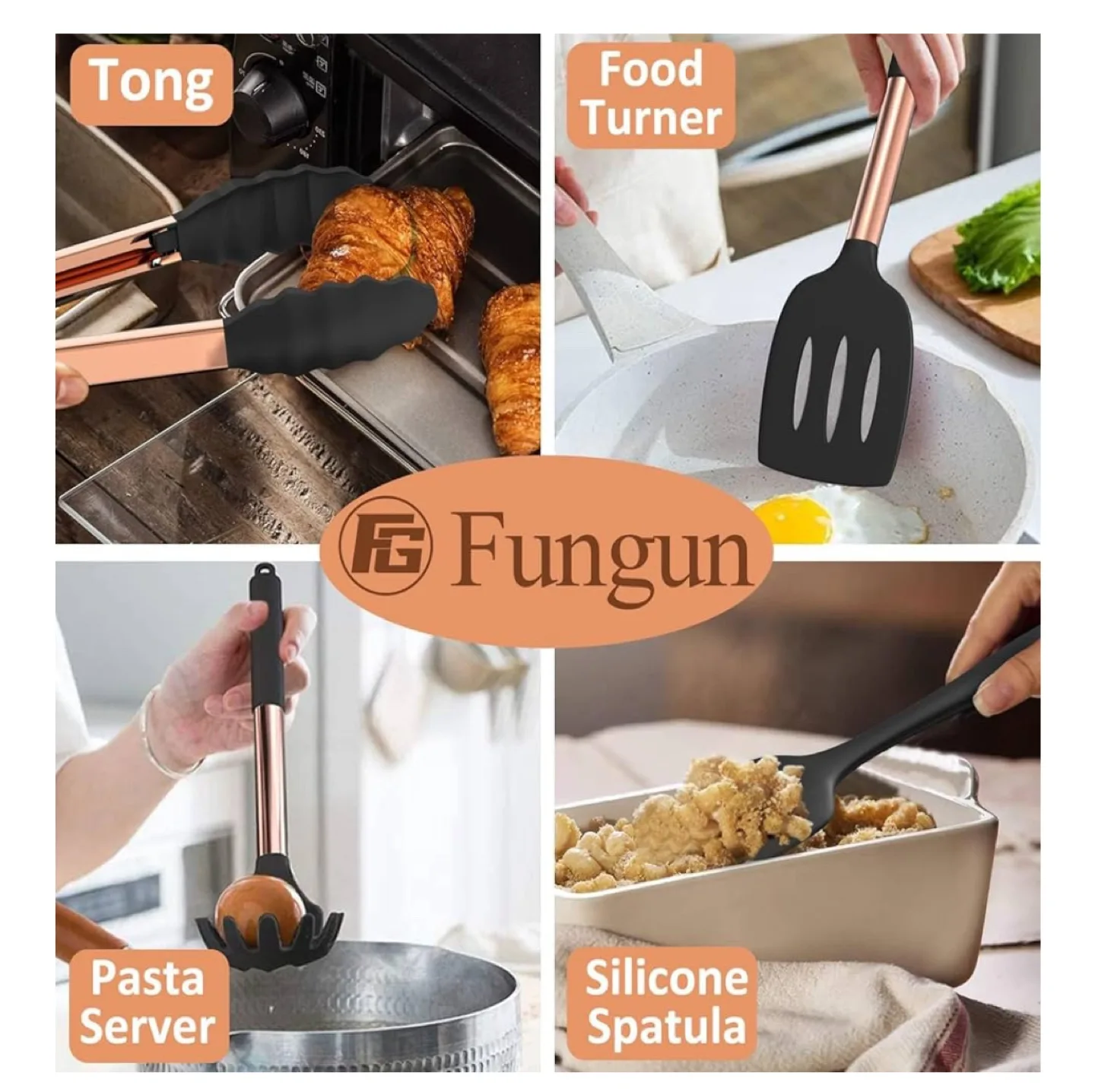 Fungun 24pcs Silicone Kitchen Utensil Set - Black image indicator(4)