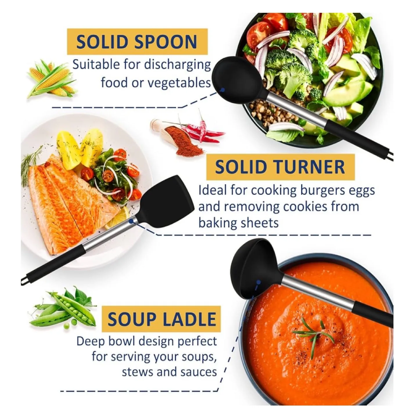 Fungun 24pcs Silicone Kitchen Utensil Set - Black image indicator(3)