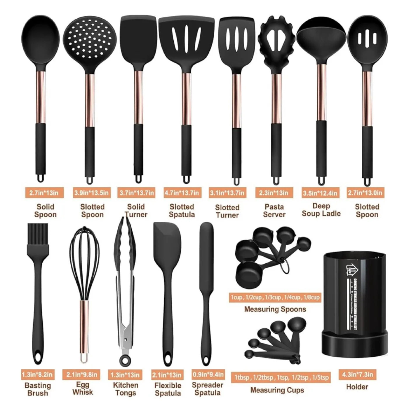 Fungun 24pcs Silicone Kitchen Utensil Set - Black image indicator(6)