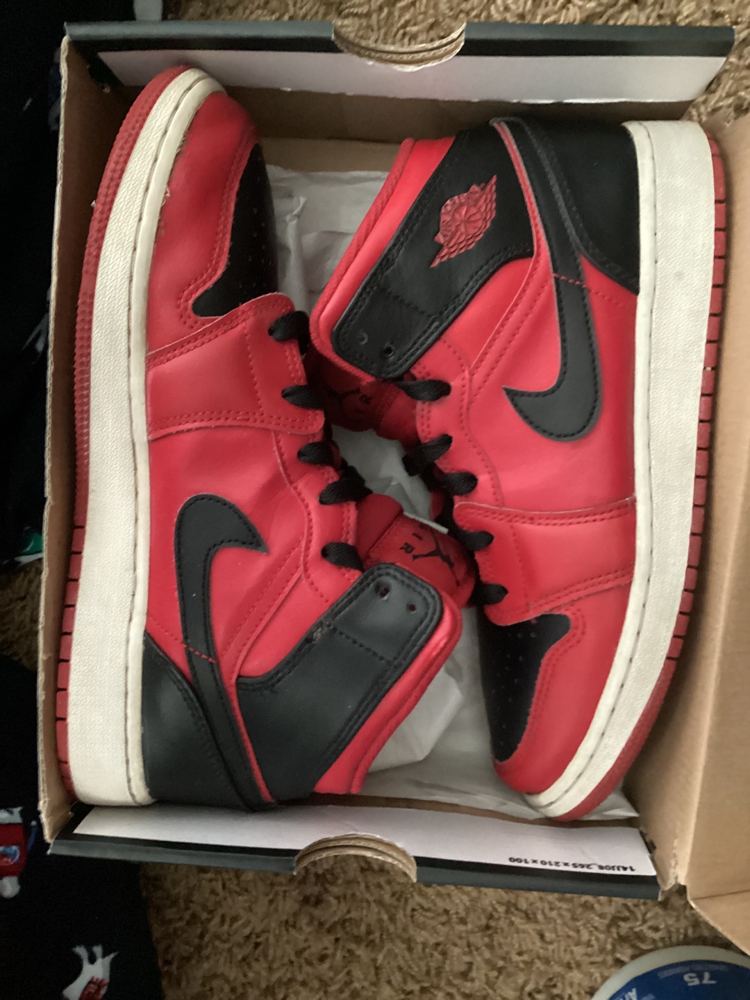 Jordan 1 Mid Red Black Size 6.5Y