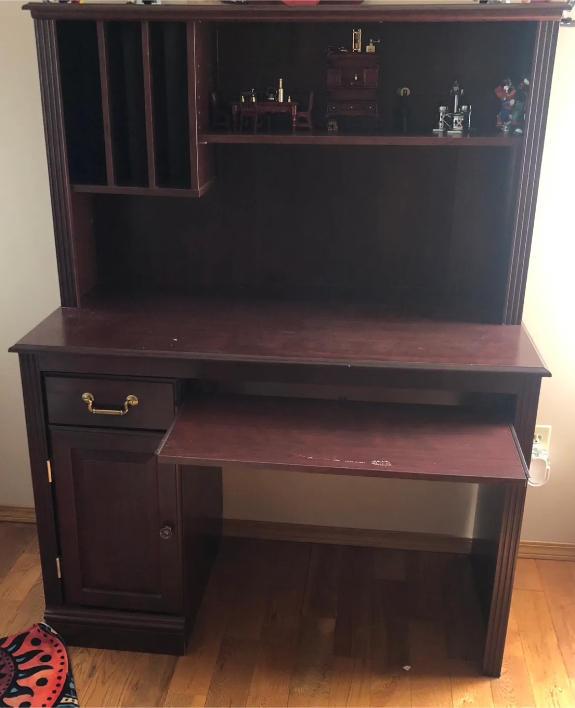 Dark Wood Desk with Hutch thumbnail