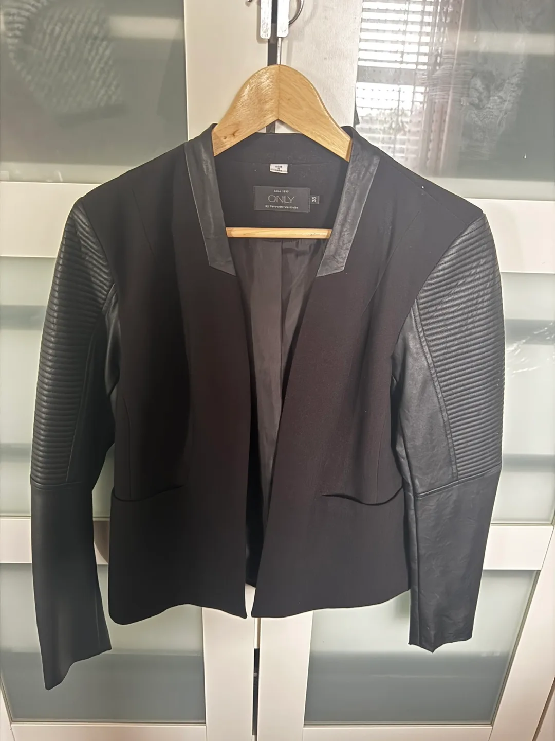 Only Black Blazer with Pleather Sleeves Size 36 thumbnail