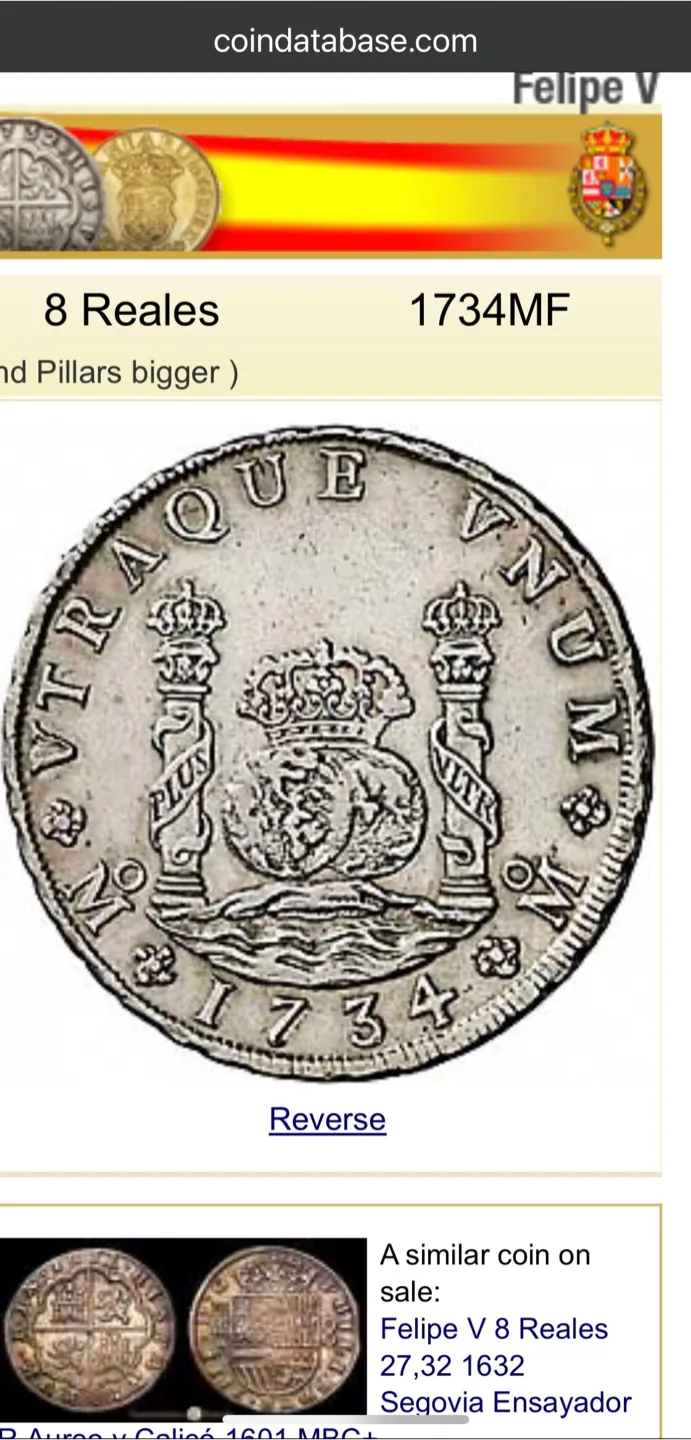 1734MF 8 Reales Coin - Felipe V thumbnail