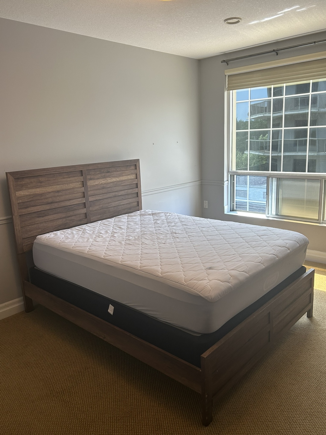 Queen Size Solid Wood Bed Frame + Mattress – Like New