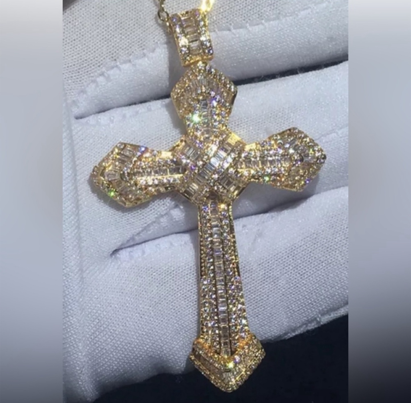925 3Ct Cross Pendant Lab Diamond 14kt Yellow Gold Plated