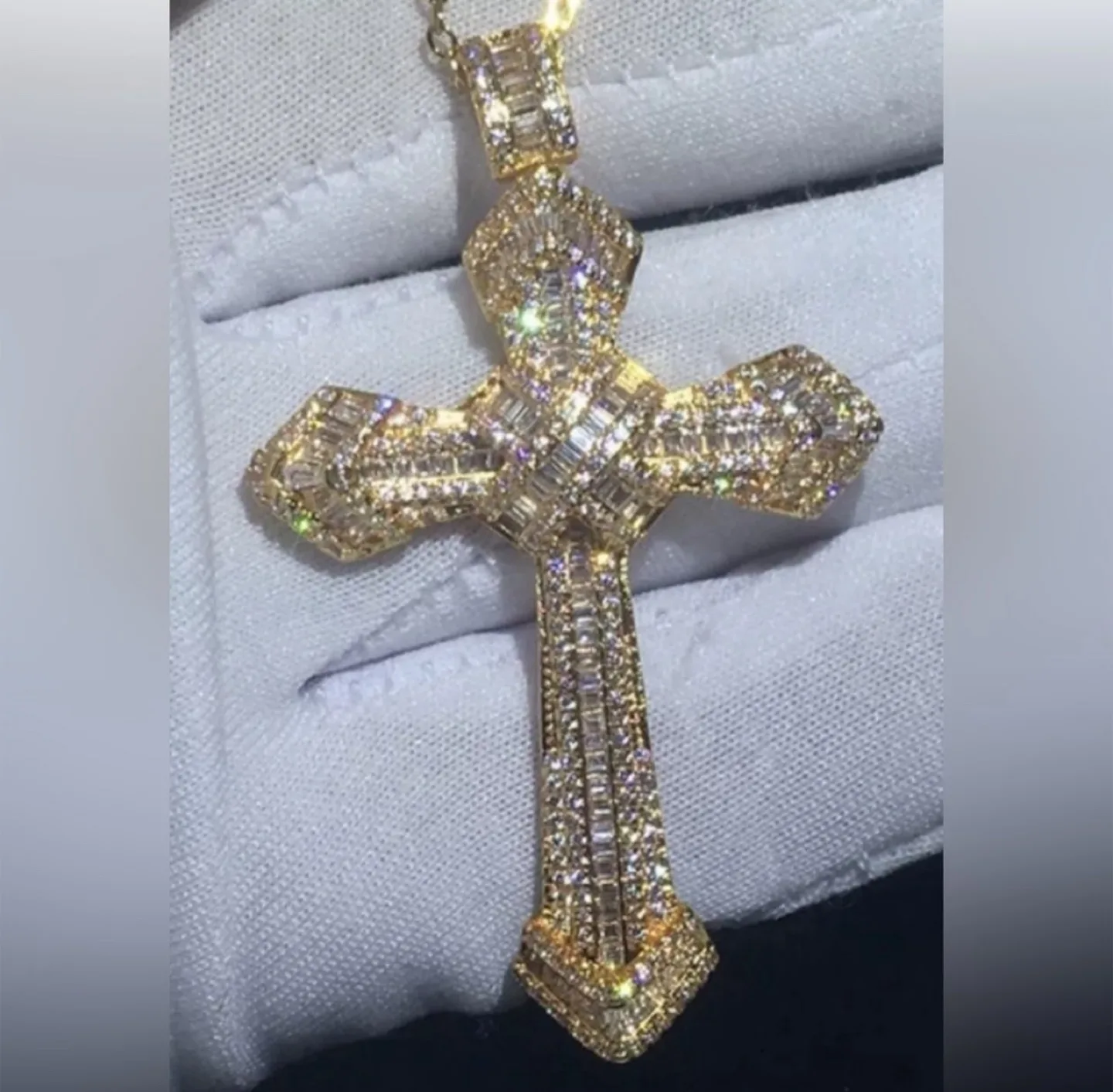 925 3Ct Cross Pendant Lab Diamond 14kt Yellow Gold Plated thumbnail