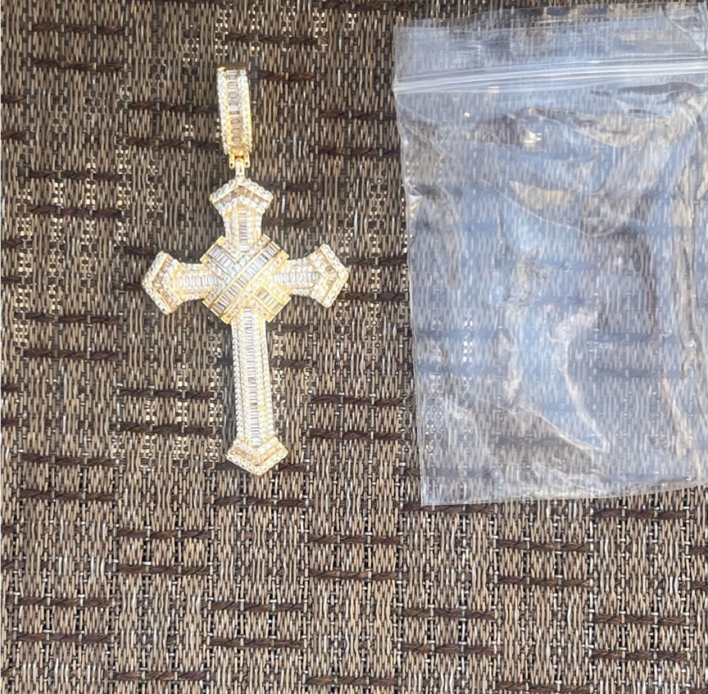 925 3Ct Cross Pendant Lab Diamond 14kt Yellow Gold Plated - photo 3