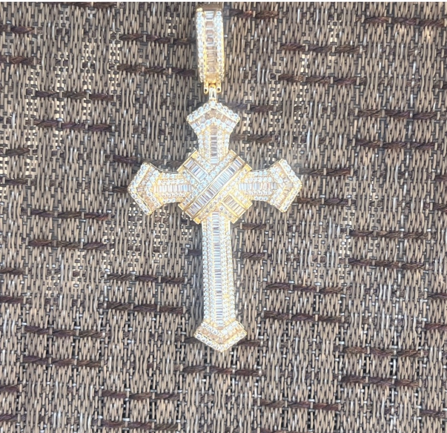 925 3Ct Cross Pendant Lab Diamond 14kt Yellow Gold Plated - photo 2
