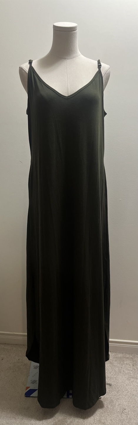 Olive Green Casual Summer Sleeveless V Neck Maxi Dress sz L - photo 2