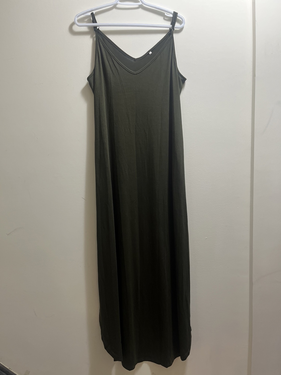 Olive Green Casual Summer Sleeveless V Neck Maxi Dress sz L - photo 4