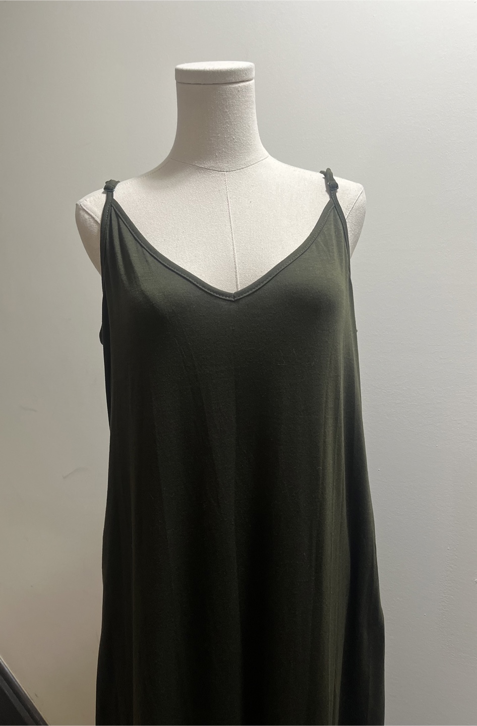 Olive Green Casual Summer Sleeveless V Neck Maxi Dress sz L - photo 3