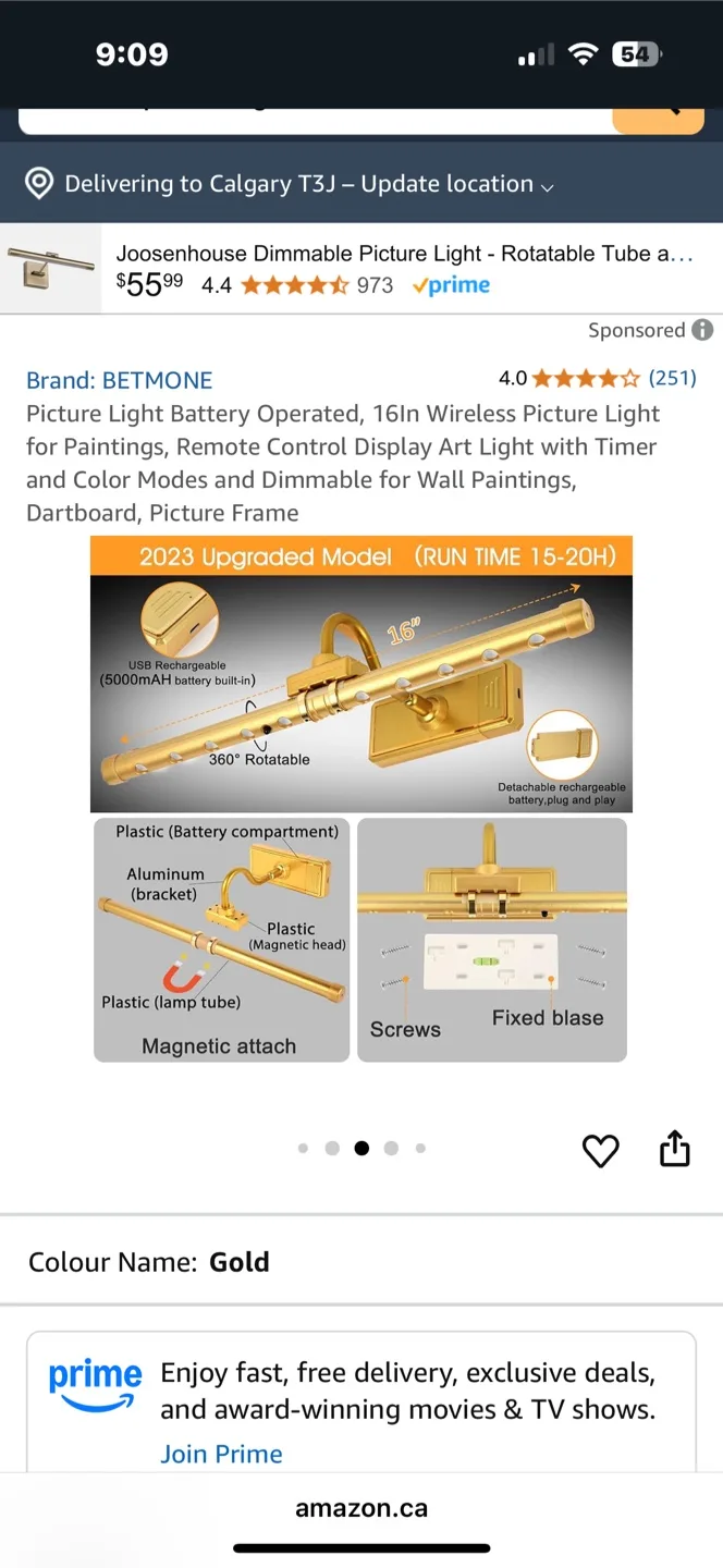BETMONE Picture Light - Gold 🧡 thumbnail