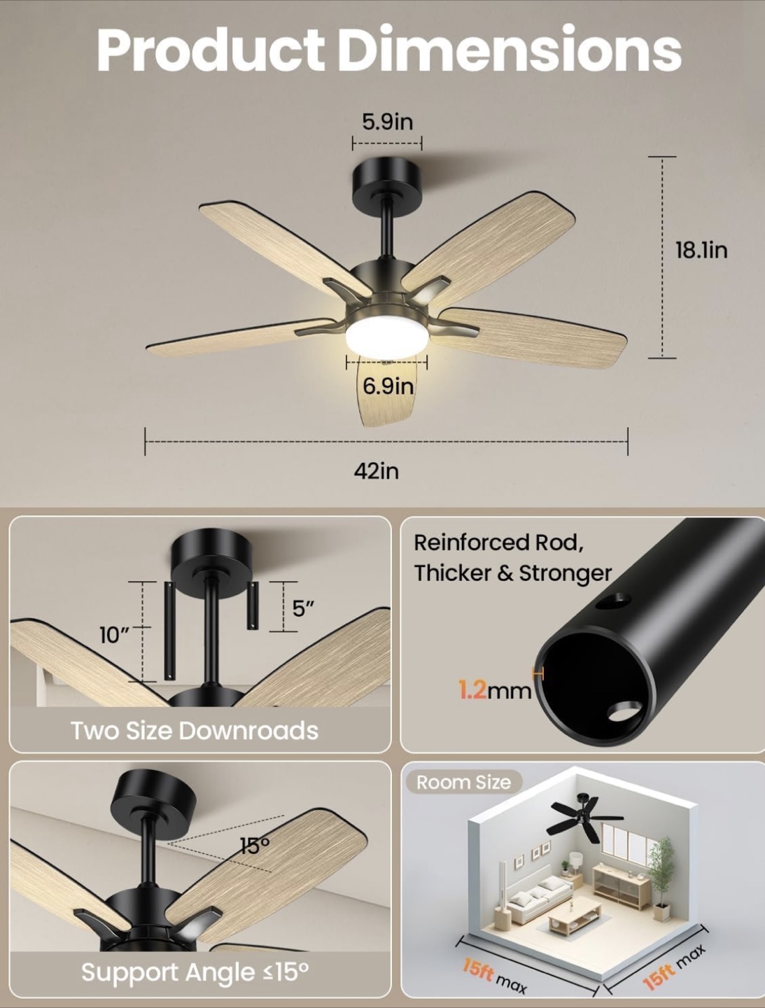 Hismummer Ceiling Fan - 42 inch - photo 2