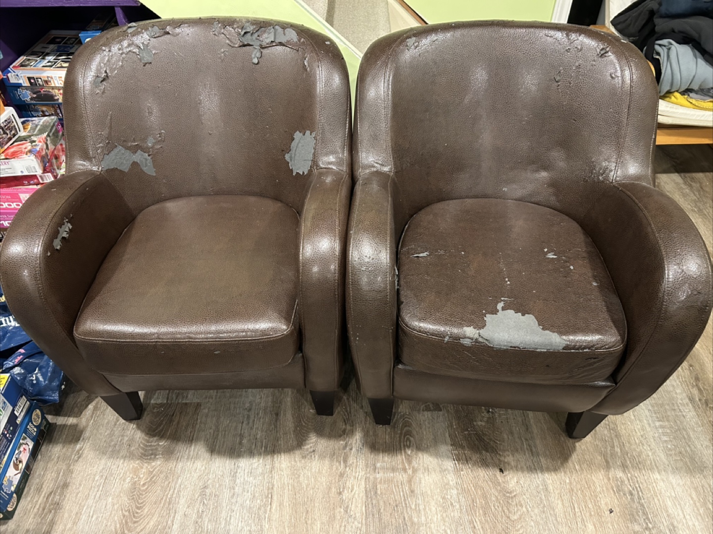 Brown Leather Armchairs - As Is