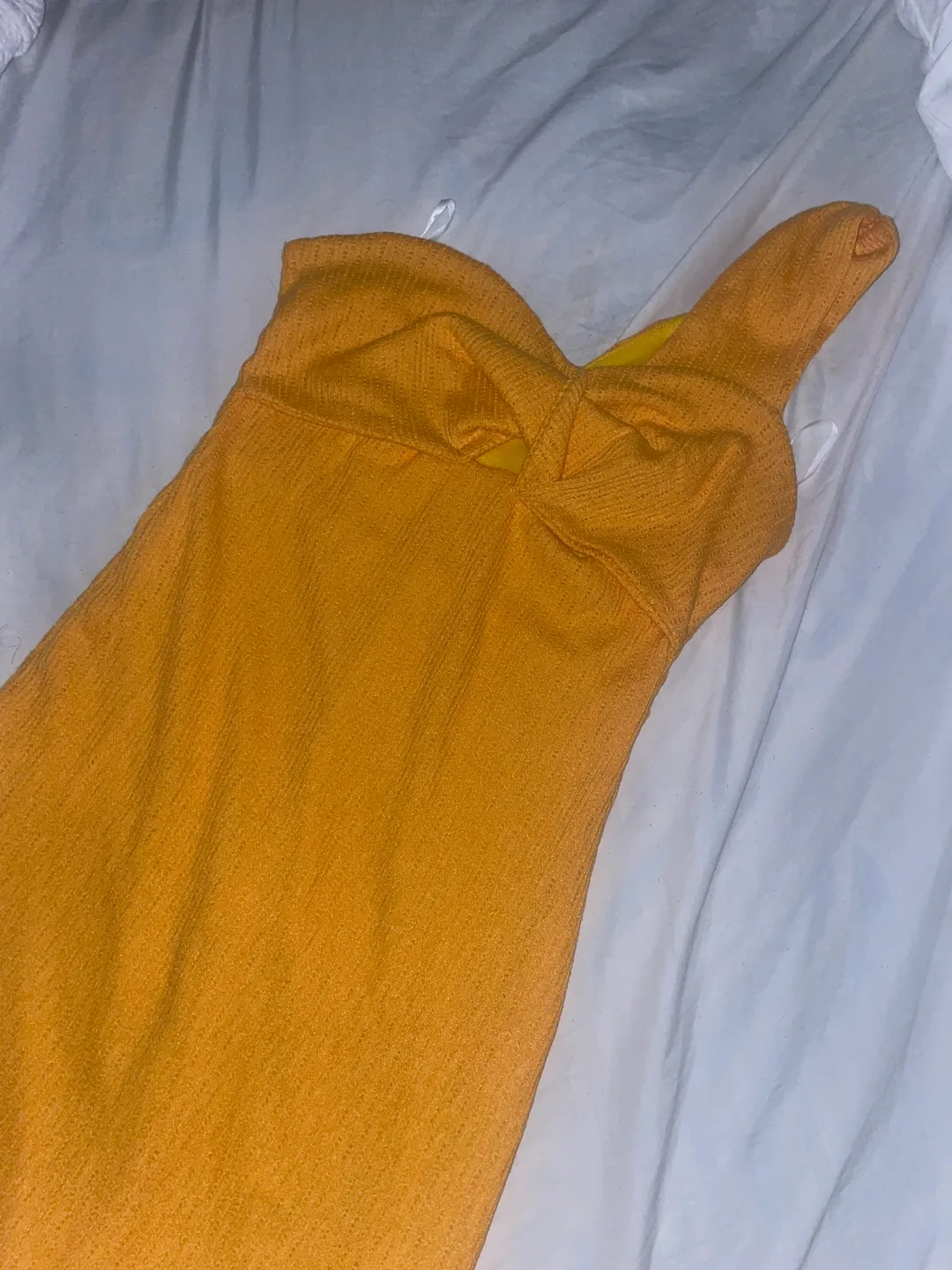 Yellow One Shoulder Fringe Hem Dress (L) image indicator(3)