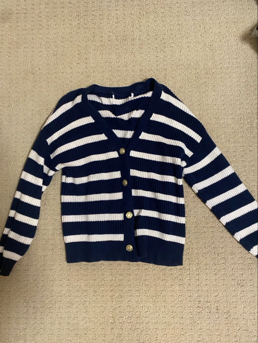 Striped Navy and White Cardigan thumbnail