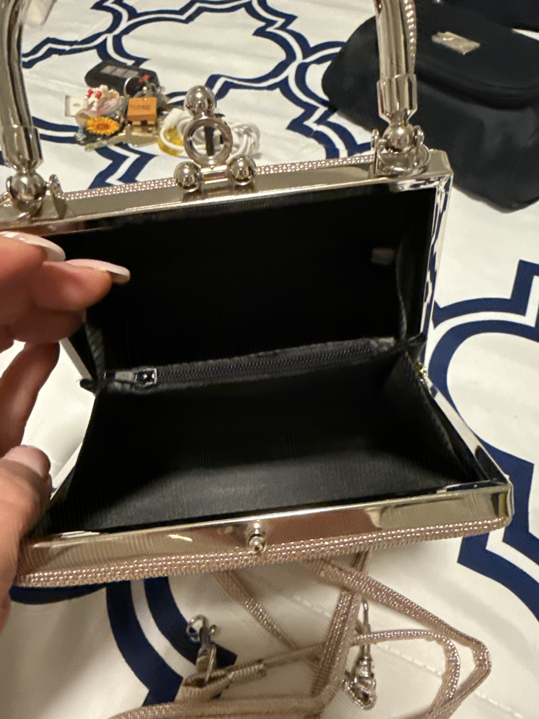 2 Tone Evening Bag with Handle & Chain - photo 3