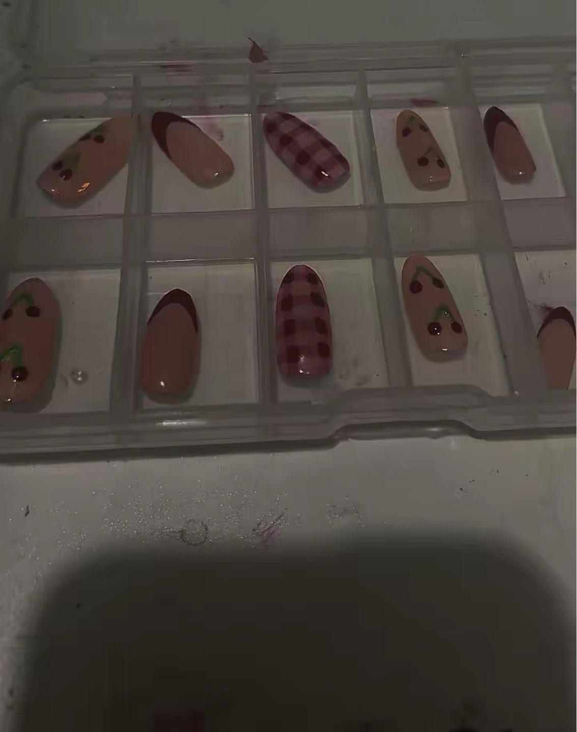 Press on Nails - Cherry & Plaid Design