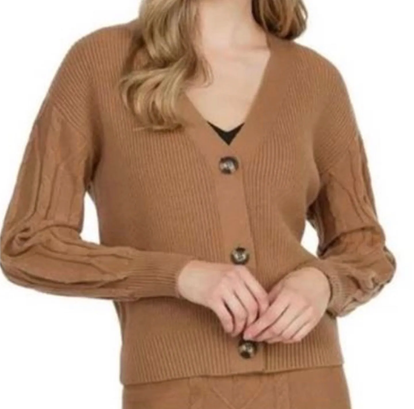Mexx Womens Cable Cardigan Sweater, Lt Camel Sz XL thumbnail