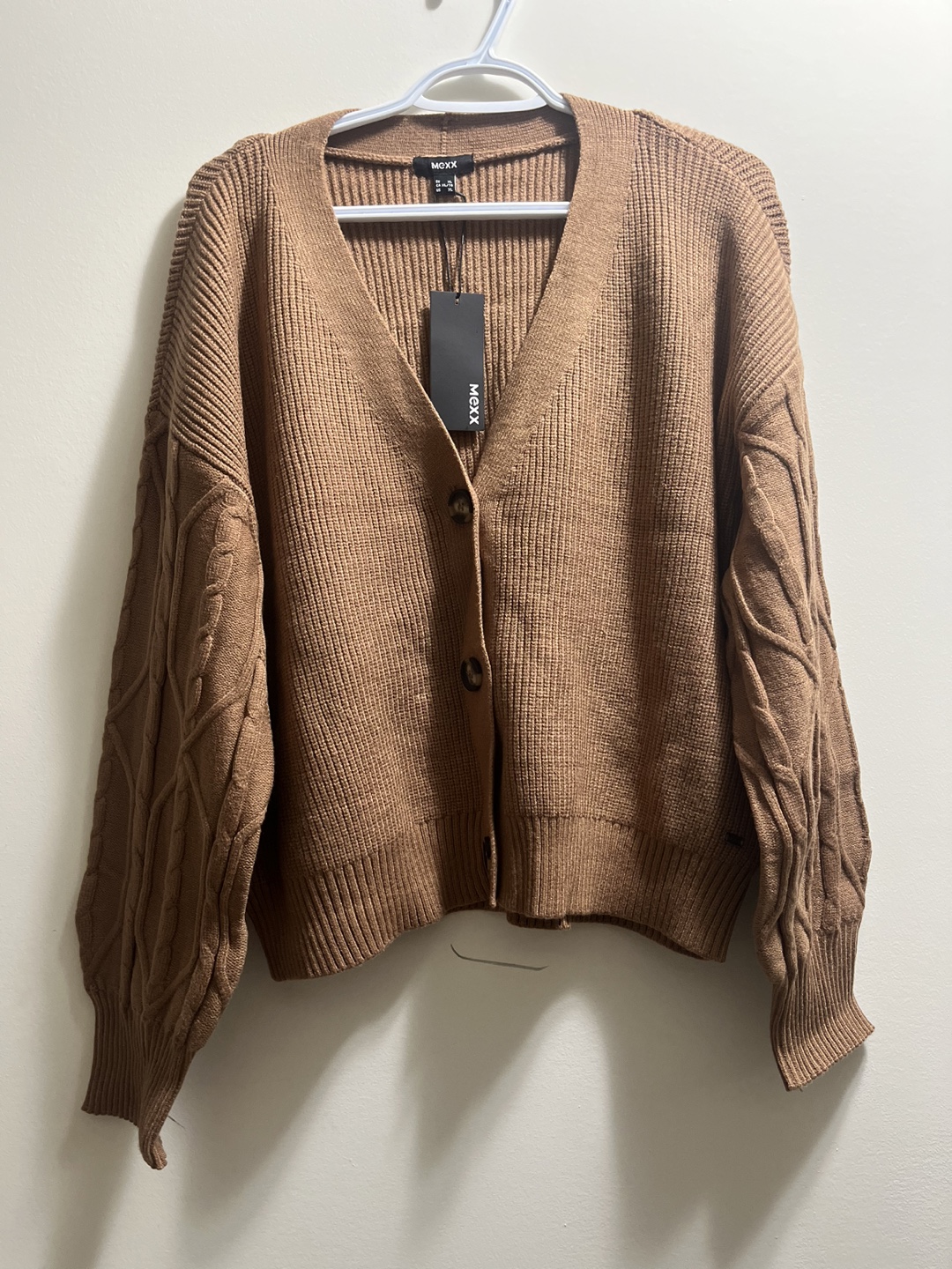 Mexx Womens Cable Cardigan Sweater, Lt Camel Sz XL - photo 2
