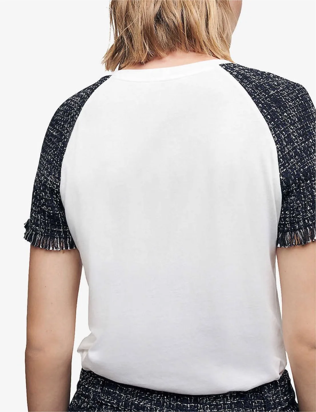 Maje Tiacome Tweed-Trim Semi-Sheer Woven T-Shirt image indicator(3)