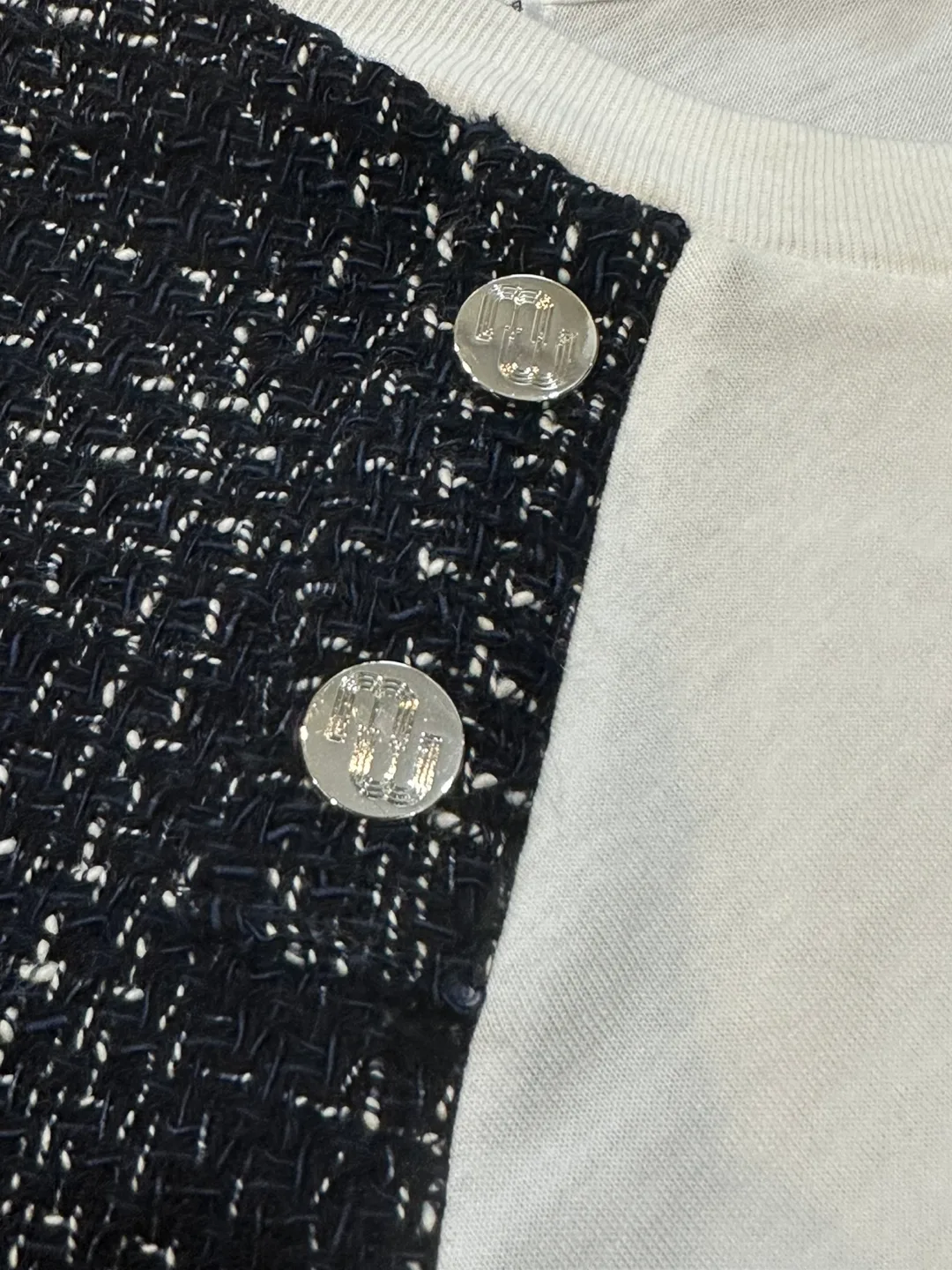 Maje Tiacome Tweed-Trim Semi-Sheer Woven T-Shirt image indicator(7)