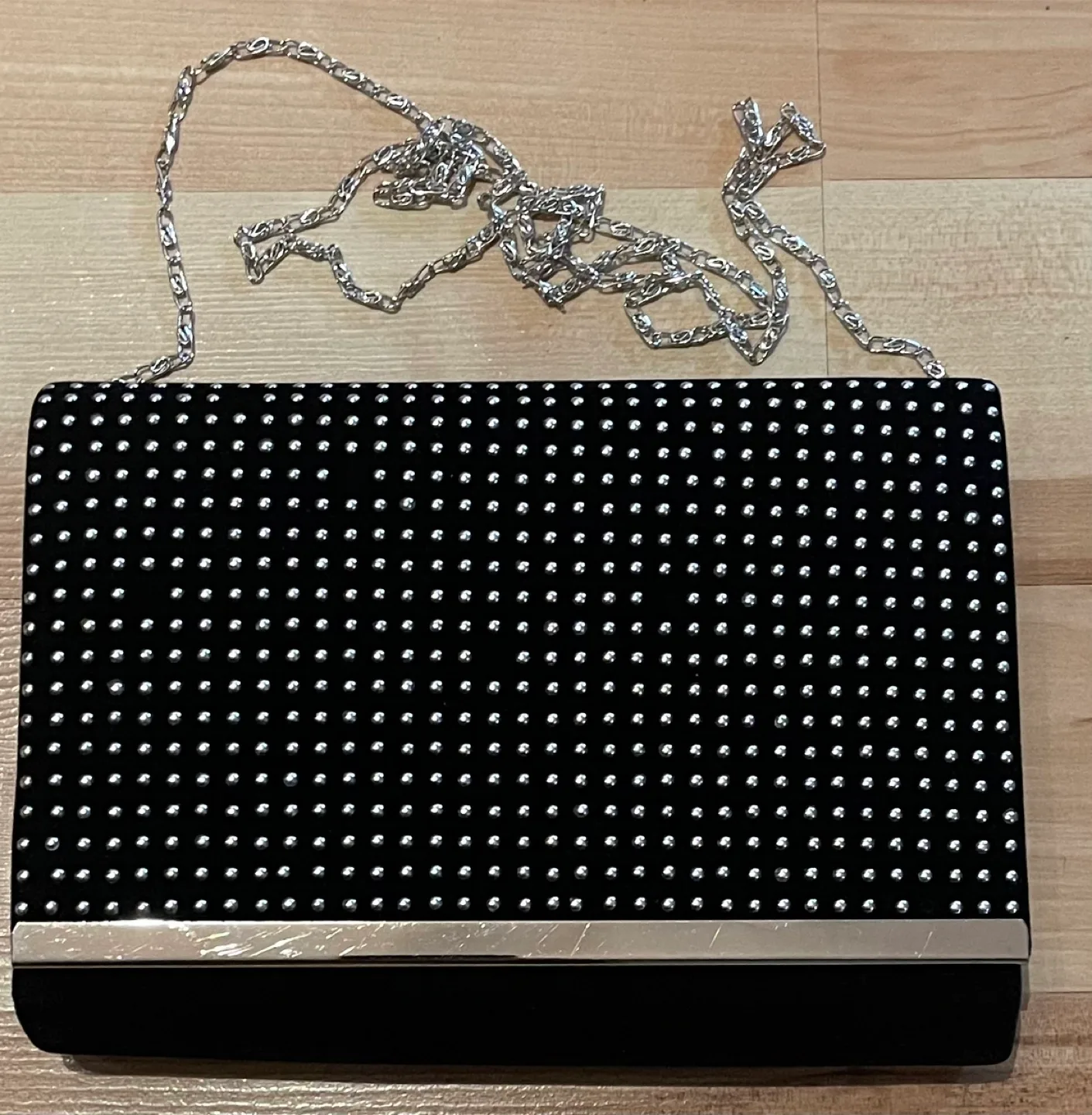 Black Clutch Bag with Silver Chain thumbnail