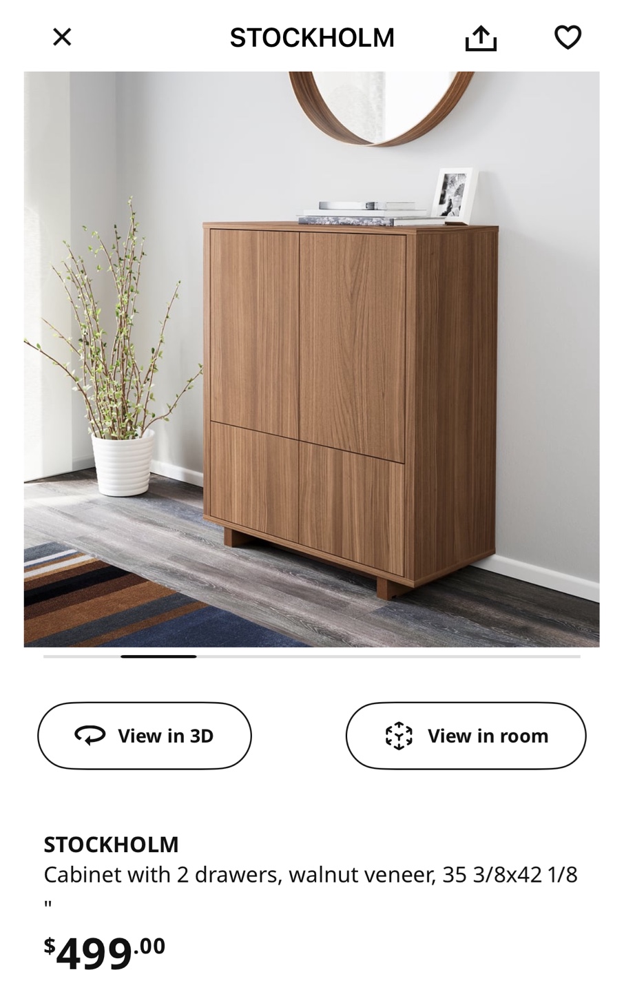 Ikea Stockholm Cabinet with 2 drawers, walnut veneer