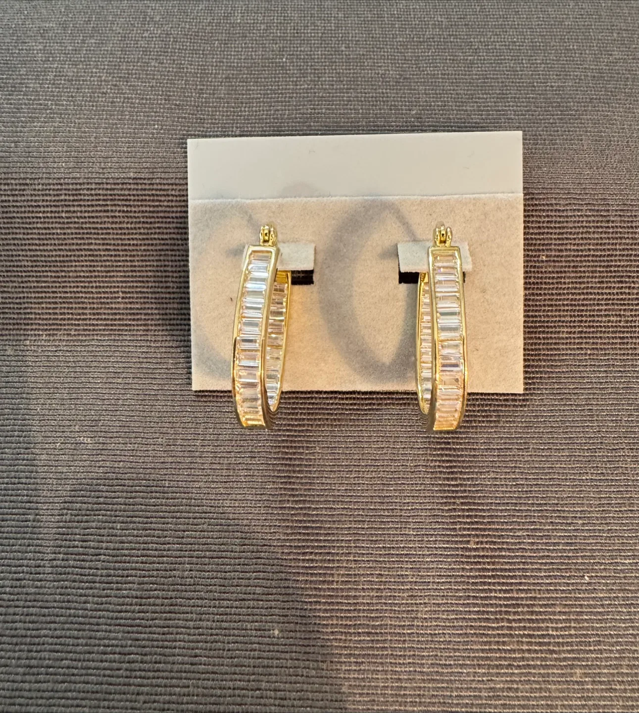 14k Gold/ 925 Sterling Silver CZ Clear Baguette Oval Hoops image indicator(4)
