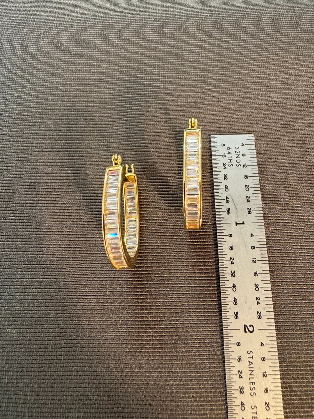 14k Gold/ 925 Sterling Silver CZ Clear Baguette Oval Hoops image indicator(2)