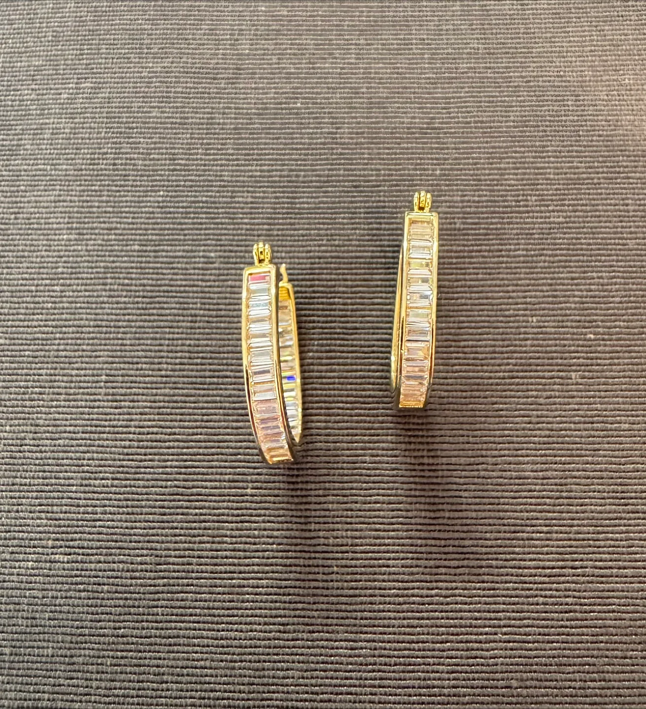 14k Gold/ 925 Sterling Silver CZ Clear Baguette Oval Hoops thumbnail