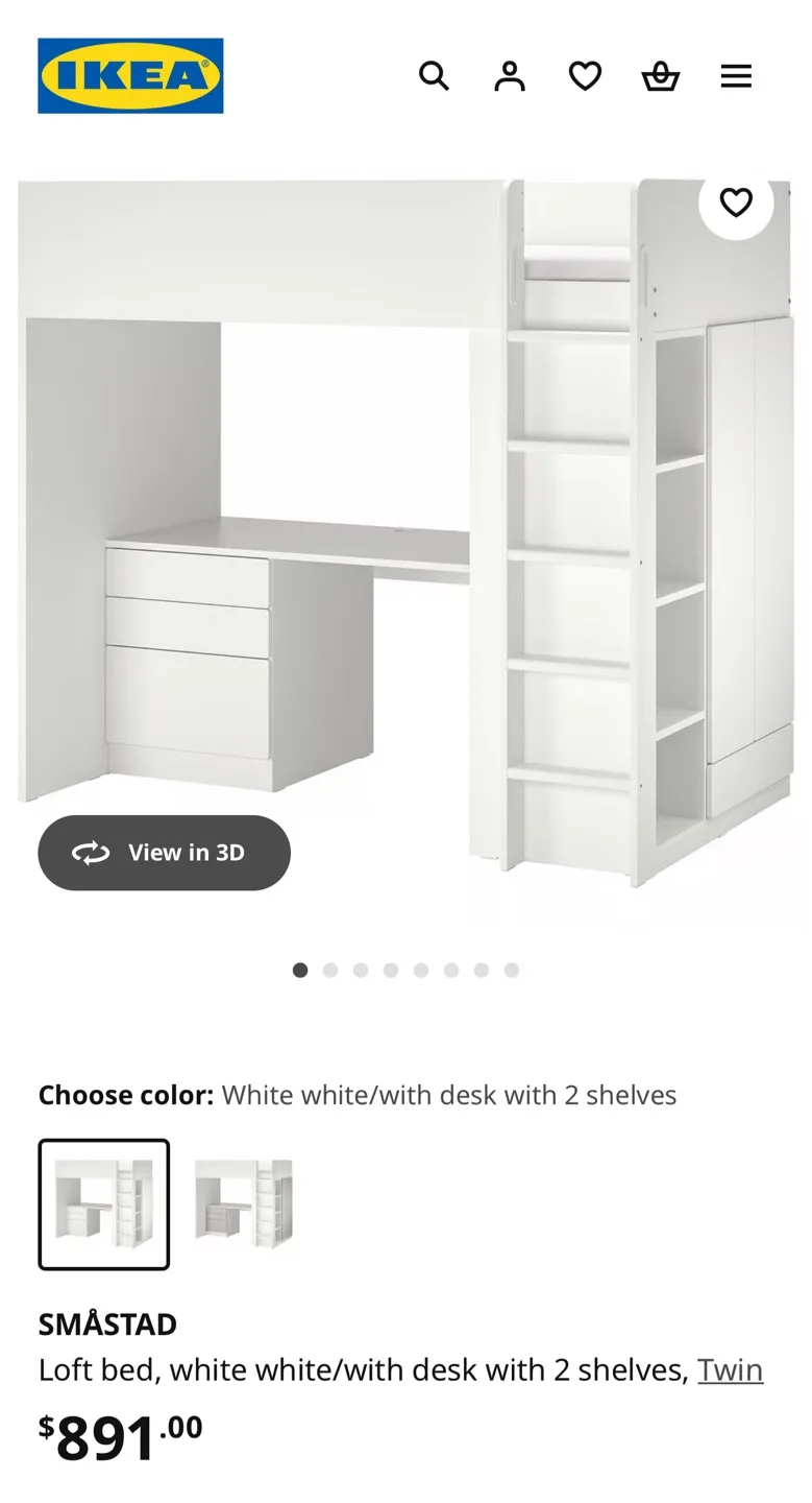 IKEA SMÅSTAD Loft Bed with Desk & Shelves image indicator(4)